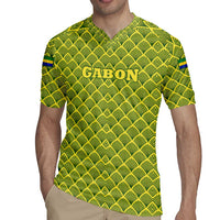 Gabon Tribal Pattern Rugby Jersey with National Flag Colors and Bold Text Design