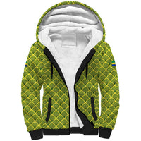 Gabon Tribal Pattern Sherpa Hoodie with National Flag Colors and Bold Text Design