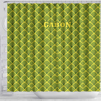 Gabon Tribal Pattern Shower Curtain with National Flag Colors and Bold Text Design