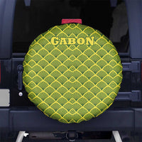 Gabon Tribal Pattern Spare Tire Cover with National Flag Colors and Bold Text Design