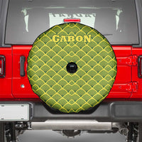 Gabon Tribal Pattern Spare Tire Cover with National Flag Colors and Bold Text Design