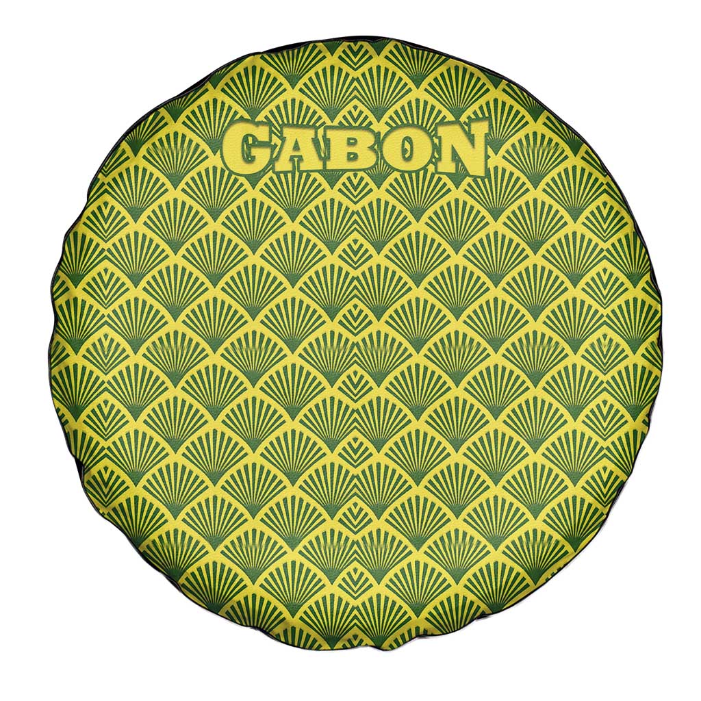 Gabon Tribal Pattern Spare Tire Cover with National Flag Colors and Bold Text Design