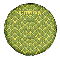 Gabon Tribal Pattern Spare Tire Cover with National Flag Colors and Bold Text Design