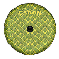 Gabon Tribal Pattern Spare Tire Cover with National Flag Colors and Bold Text Design