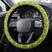 Gabon Tribal Pattern Steering Wheel Cover with National Flag Colors and Bold Text Design