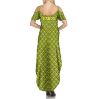 Gabon Tribal Pattern Summer Maxi Dress with National Flag Colors and Bold Text Design