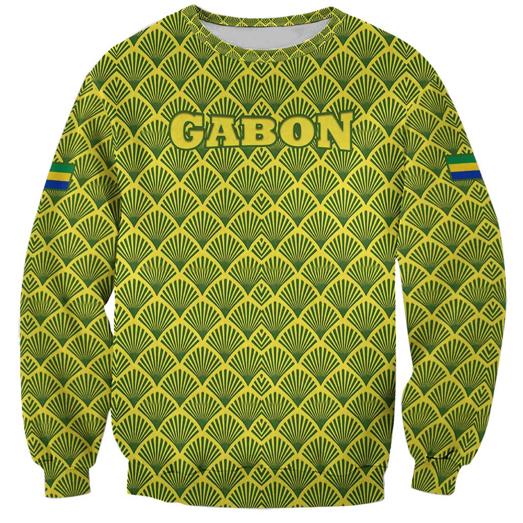 Gabon Tribal Pattern Sweatshirt with National Flag Colors and Bold Text Design