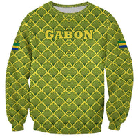 Gabon Tribal Pattern Sweatshirt with National Flag Colors and Bold Text Design