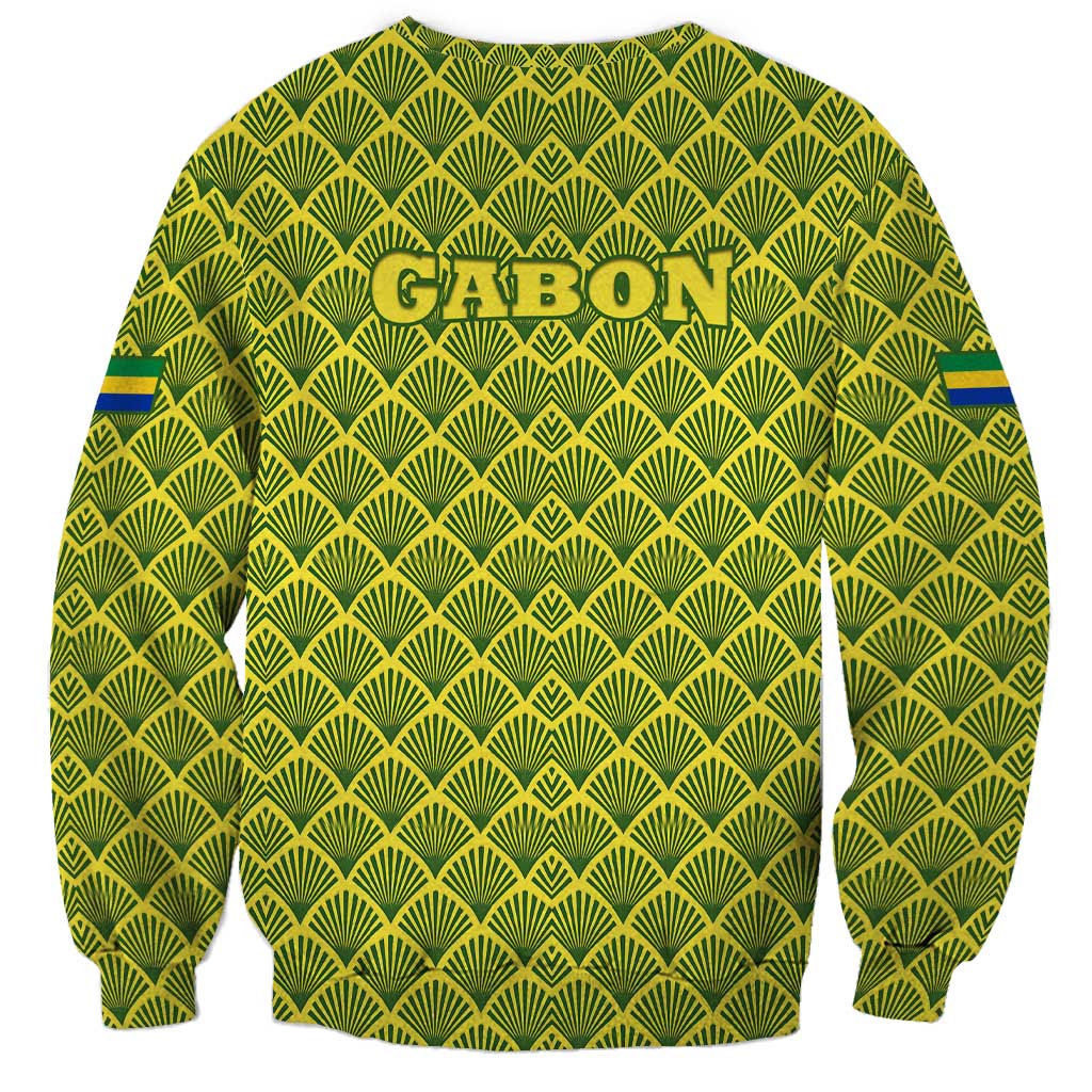Gabon Tribal Pattern Sweatshirt with National Flag Colors and Bold Text Design