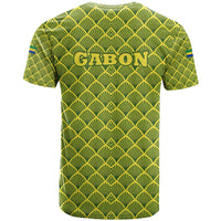 Gabon Tribal Pattern T Shirt with National Flag Colors and Bold Text Design