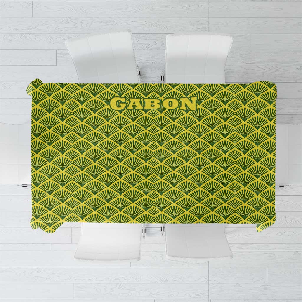 Gabon Tribal Pattern Tablecloth with National Flag Colors and Bold Text Design
