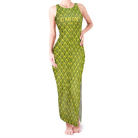 Gabon Tribal Pattern Tank Maxi Dress with National Flag Colors and Bold Text Design