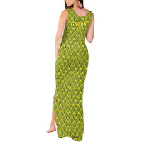 Gabon Tribal Pattern Tank Maxi Dress with National Flag Colors and Bold Text Design