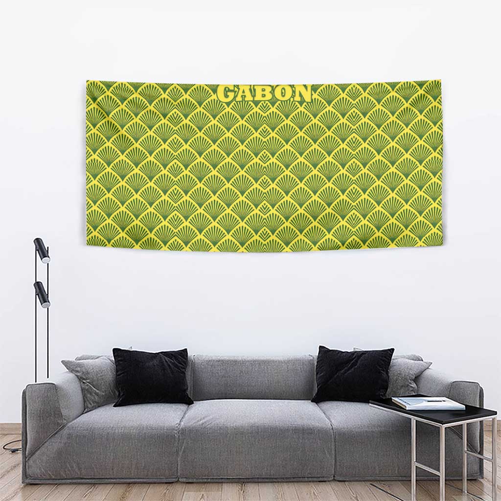 Gabon Tribal Pattern Tapestry with National Flag Colors and Bold Text Design