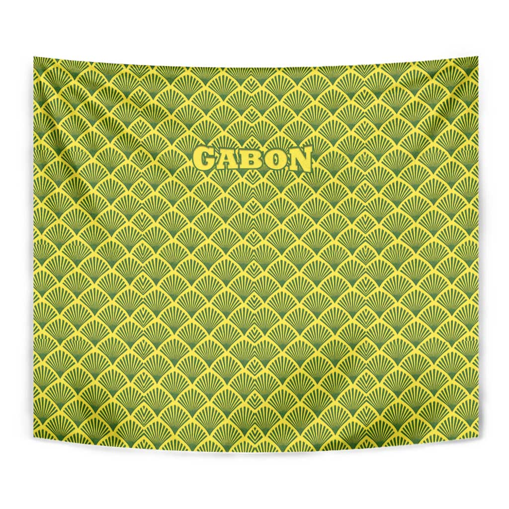 Gabon Tribal Pattern Tapestry with National Flag Colors and Bold Text Design