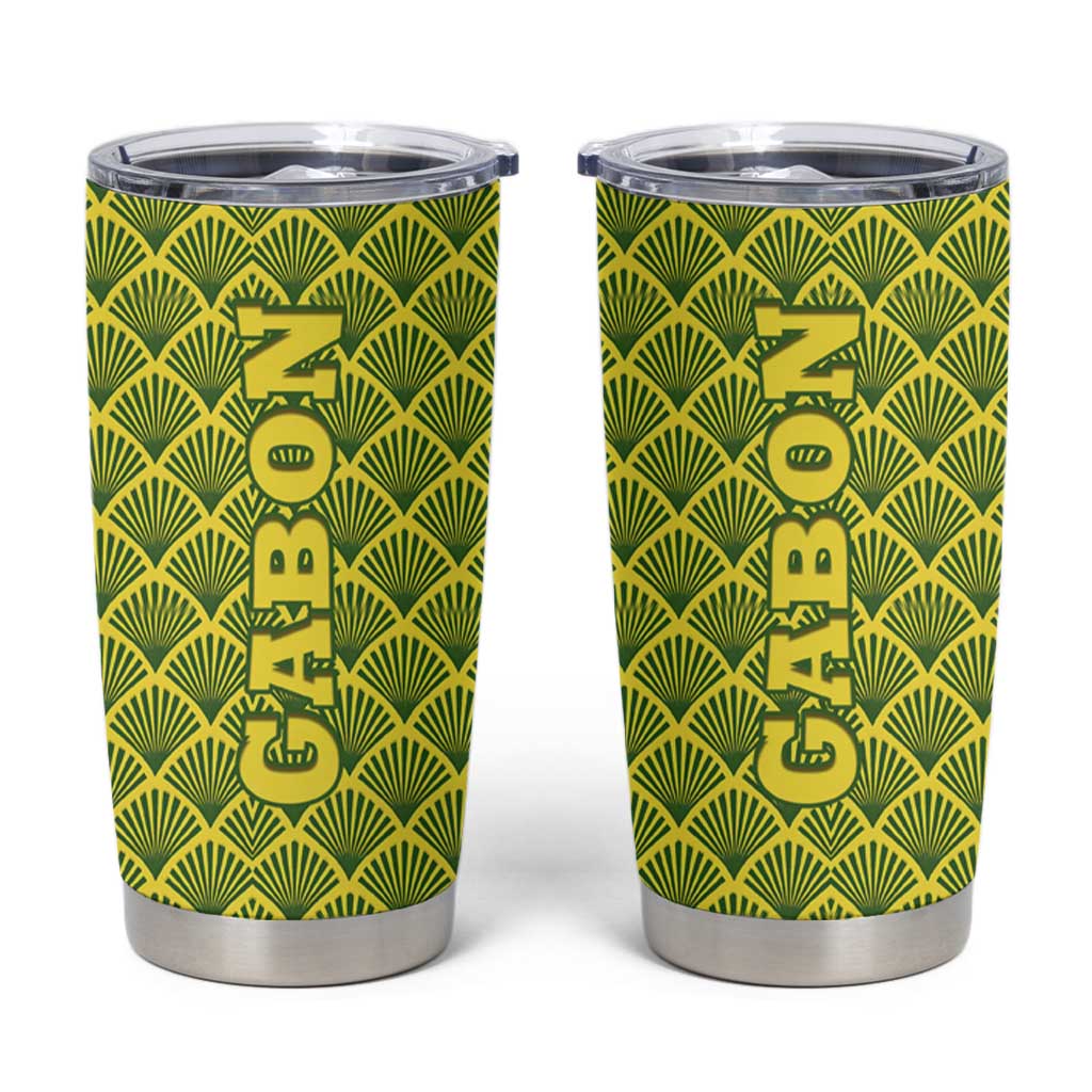 Gabon Tribal Pattern Tumbler Cup with National Flag Colors and Bold Text Design