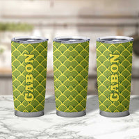 Gabon Tribal Pattern Tumbler Cup with National Flag Colors and Bold Text Design