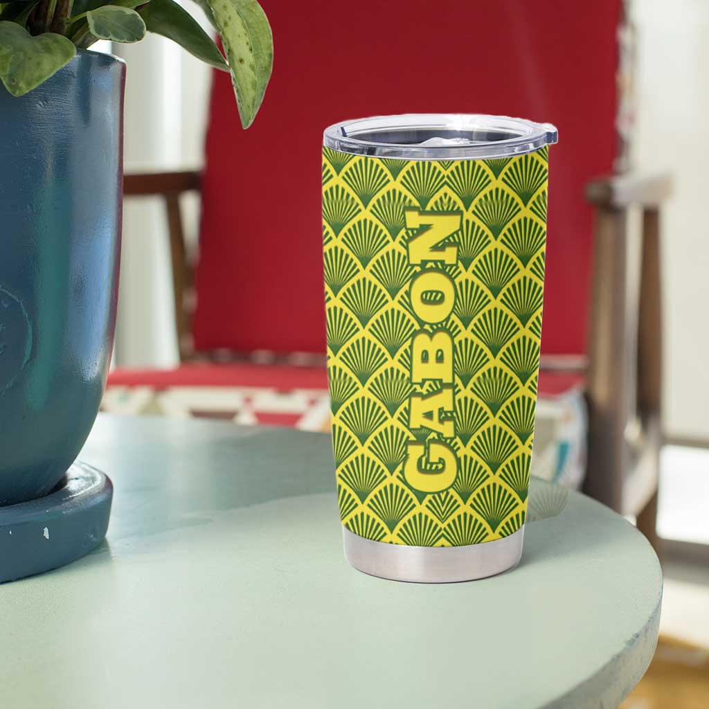 Gabon Tribal Pattern Tumbler Cup with National Flag Colors and Bold Text Design