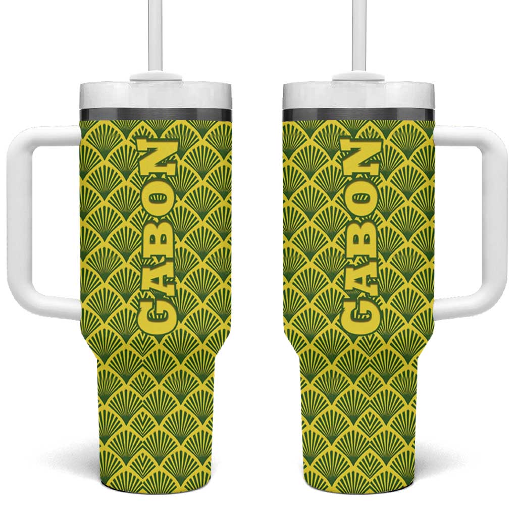 Gabon Tribal Pattern Tumbler With Handle with National Flag Colors and Bold Text Design