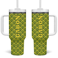 Gabon Tribal Pattern Tumbler With Handle with National Flag Colors and Bold Text Design