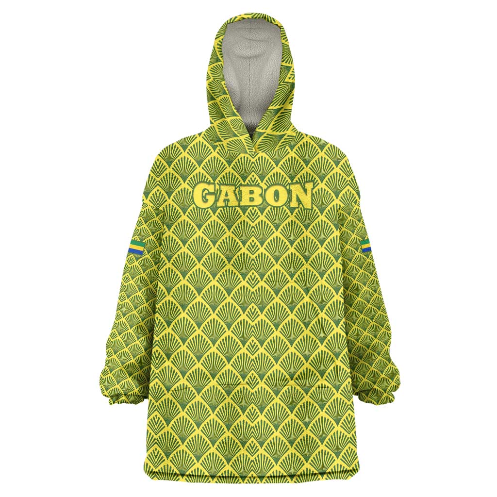 Gabon Tribal Pattern Wearable Blanket Hoodie with National Flag Colors and Bold Text Design