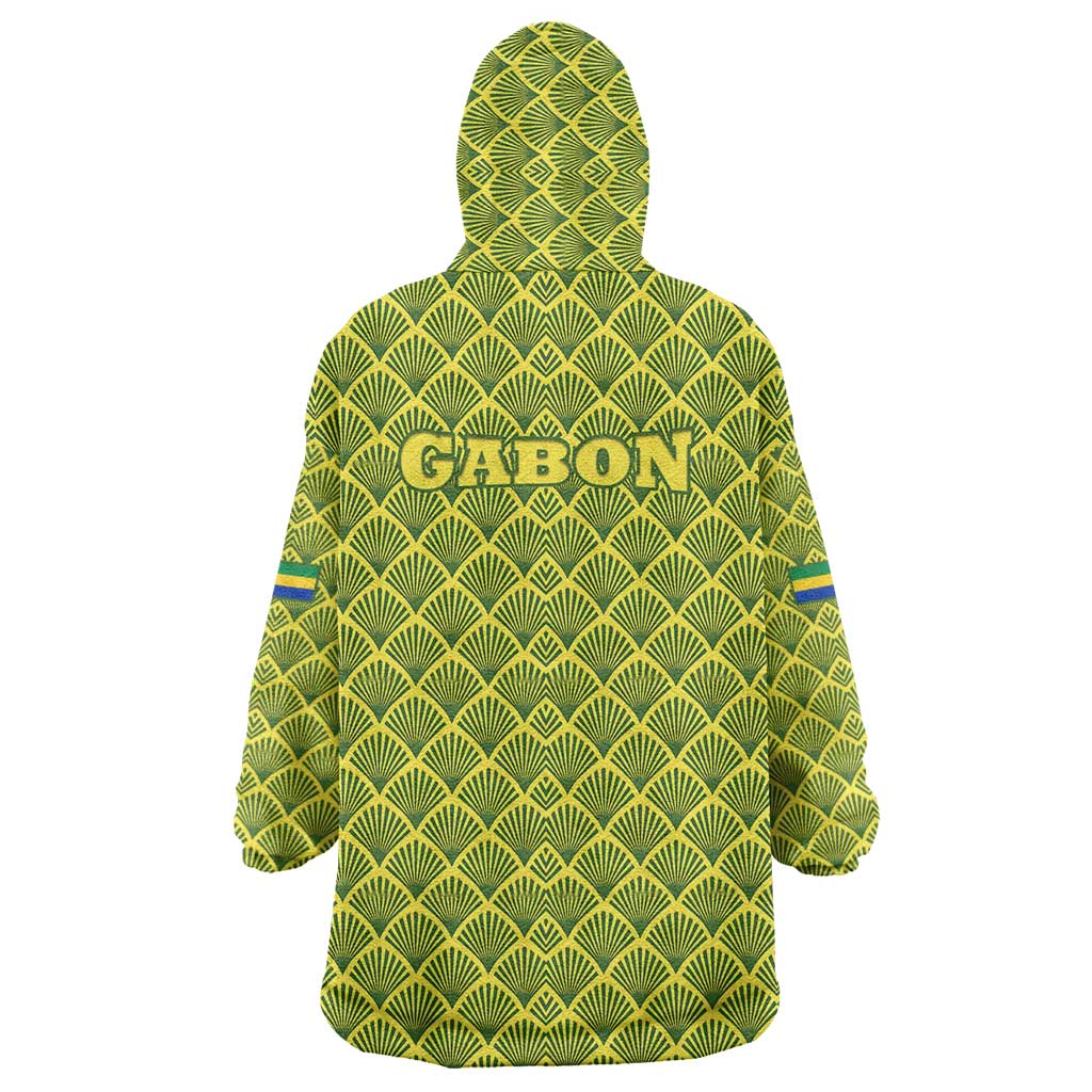 Gabon Tribal Pattern Wearable Blanket Hoodie with National Flag Colors and Bold Text Design
