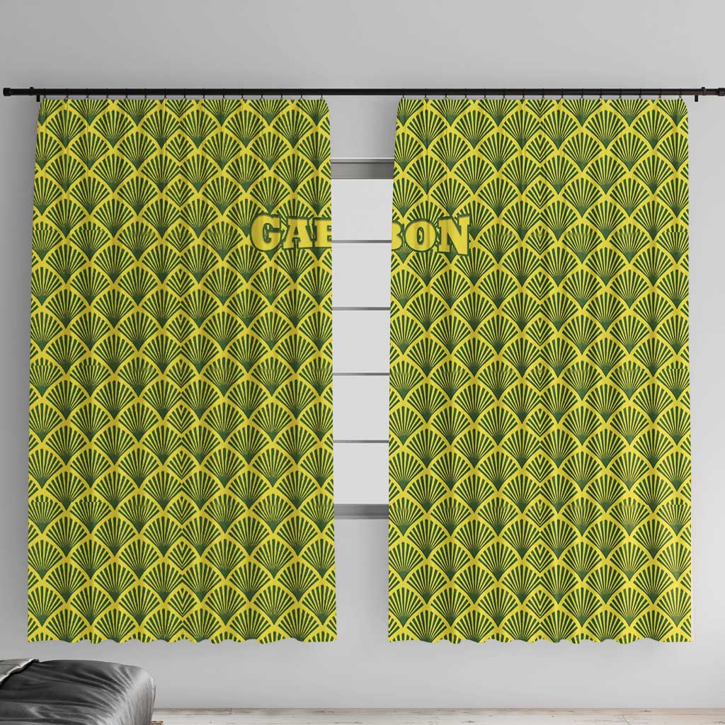 Gabon Tribal Pattern Window Curtain with National Flag Colors and Bold Text Design
