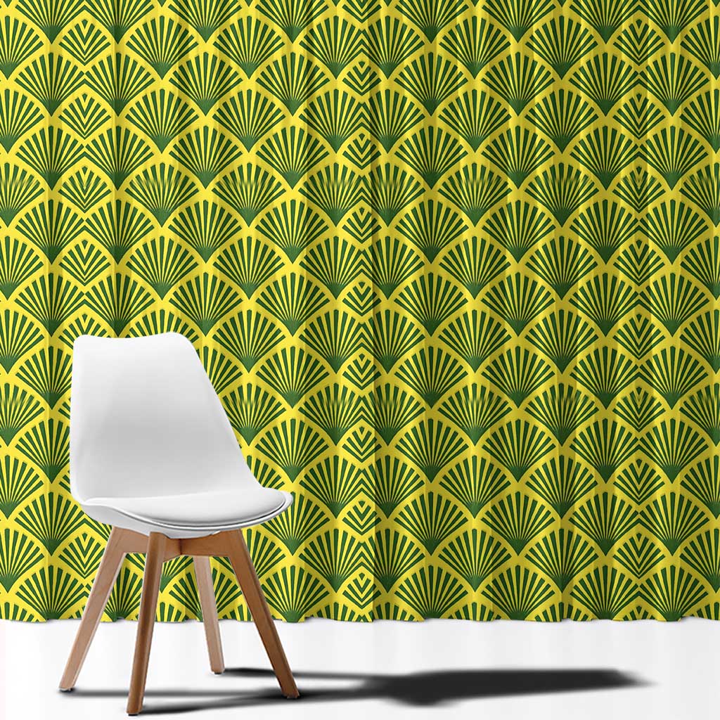 Gabon Tribal Pattern Window Curtain with National Flag Colors and Bold Text Design