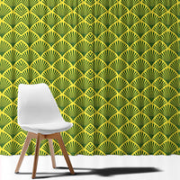 Gabon Tribal Pattern Window Curtain with National Flag Colors and Bold Text Design