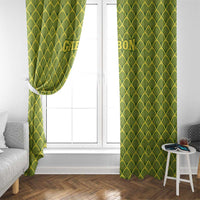 Gabon Tribal Pattern Window Curtain with National Flag Colors and Bold Text Design