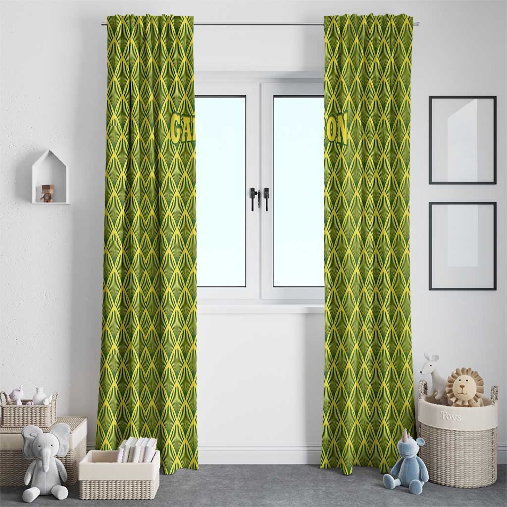 Gabon Tribal Pattern Window Curtain with National Flag Colors and Bold Text Design