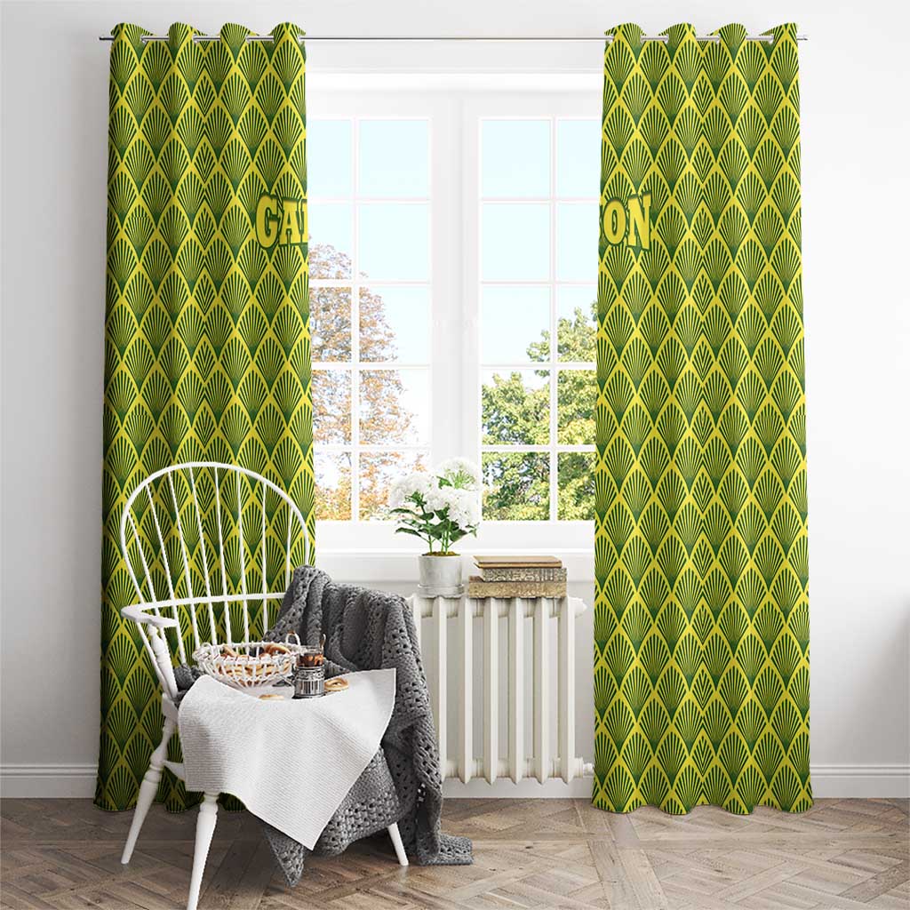 Gabon Tribal Pattern Window Curtain with National Flag Colors and Bold Text Design