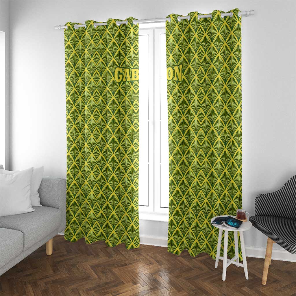 Gabon Tribal Pattern Window Curtain with National Flag Colors and Bold Text Design