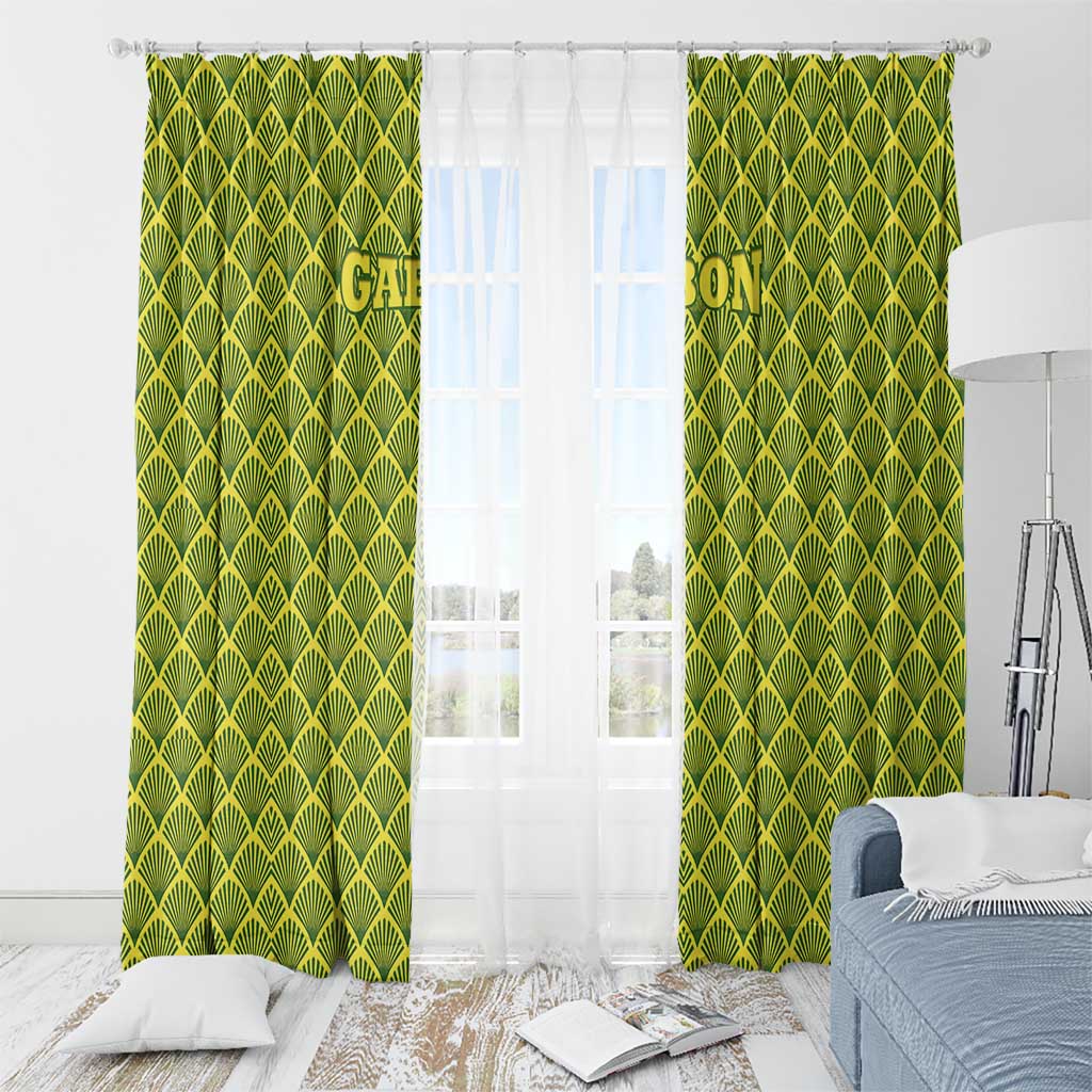 Gabon Tribal Pattern Window Curtain with National Flag Colors and Bold Text Design
