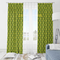 Gabon Tribal Pattern Window Curtain with National Flag Colors and Bold Text Design