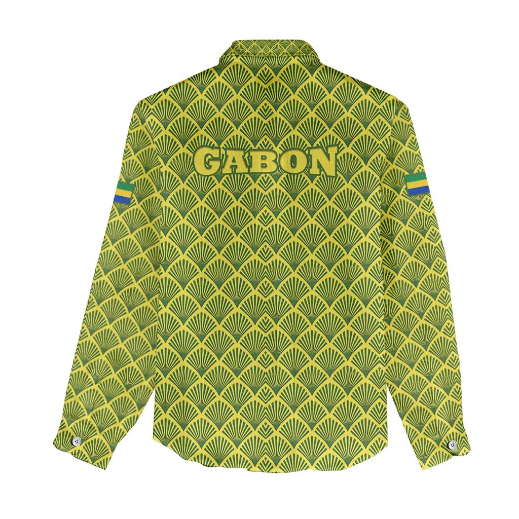 Gabon Tribal Pattern Women Casual Shirt with National Flag Colors and Bold Text Design