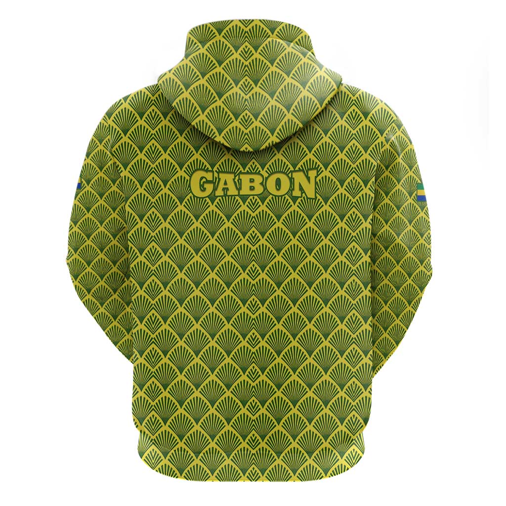 Gabon Tribal Pattern Zip Hoodie with National Flag Colors and Bold Text Design