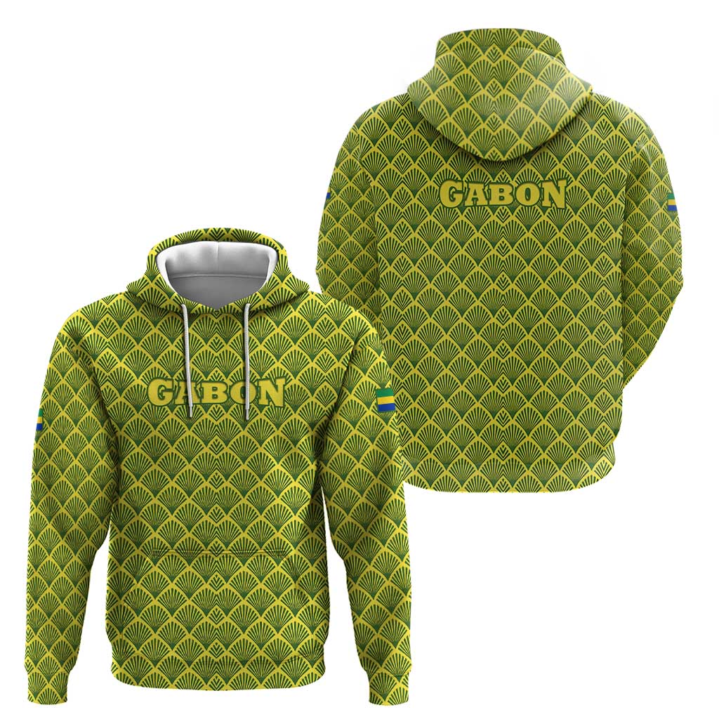 Gabon Tribal Pattern Zip Hoodie with National Flag Colors and Bold Text Design