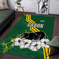 Gabon Area Rug with Black Panther Graphic and Hibiscus Flower Design in National Colors