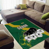 Gabon Area Rug with Black Panther Graphic and Hibiscus Flower Design in National Colors