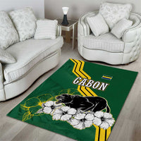Gabon Area Rug with Black Panther Graphic and Hibiscus Flower Design in National Colors