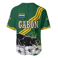 Gabon Baseball Jersey with Black Panther Graphic and Hibiscus Flower Design in National Colors