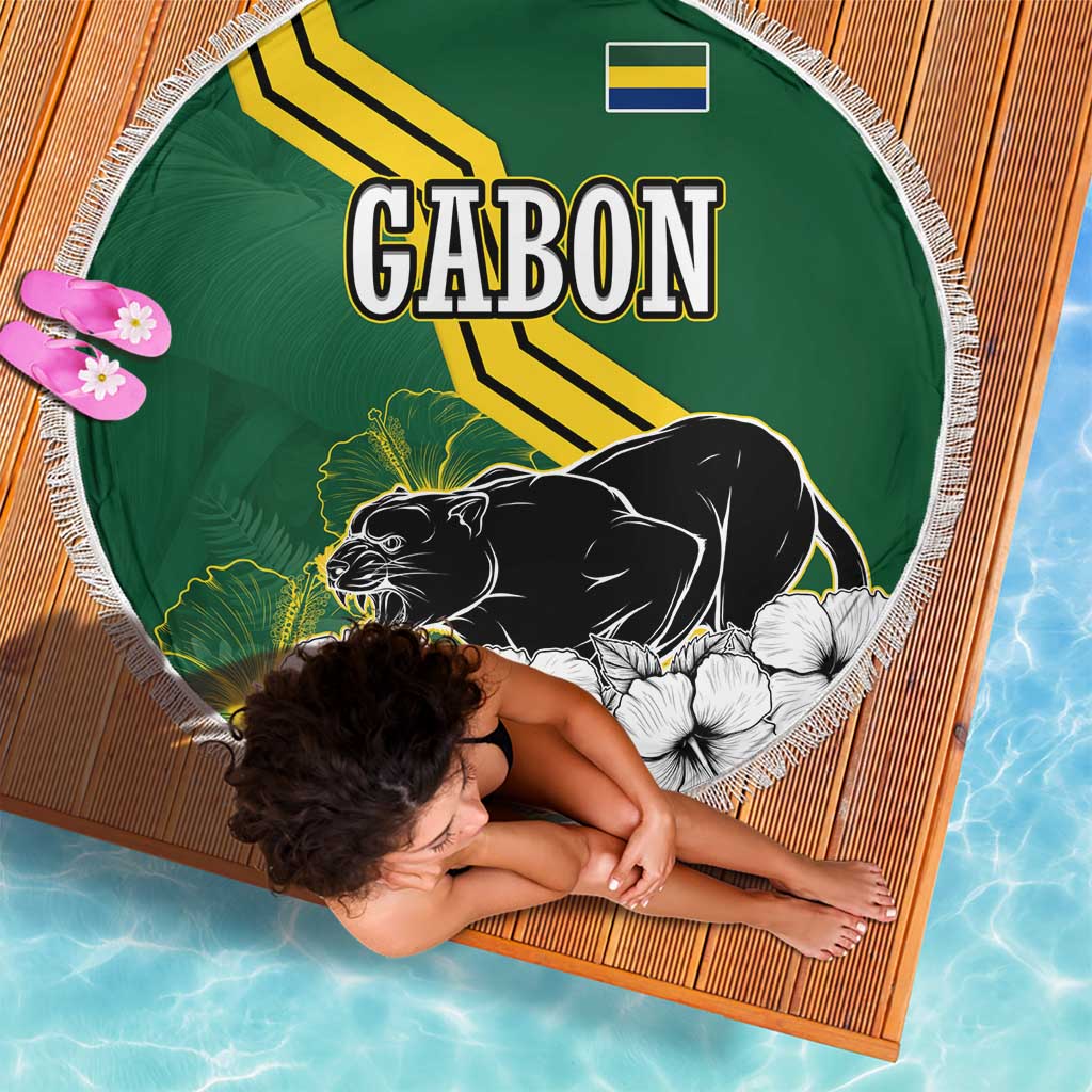 Gabon Beach Blanket with Black Panther Graphic and Hibiscus Flower Design in National Colors