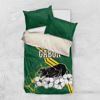 Gabon Bedding Set with Black Panther Graphic and Hibiscus Flower Design in National Colors