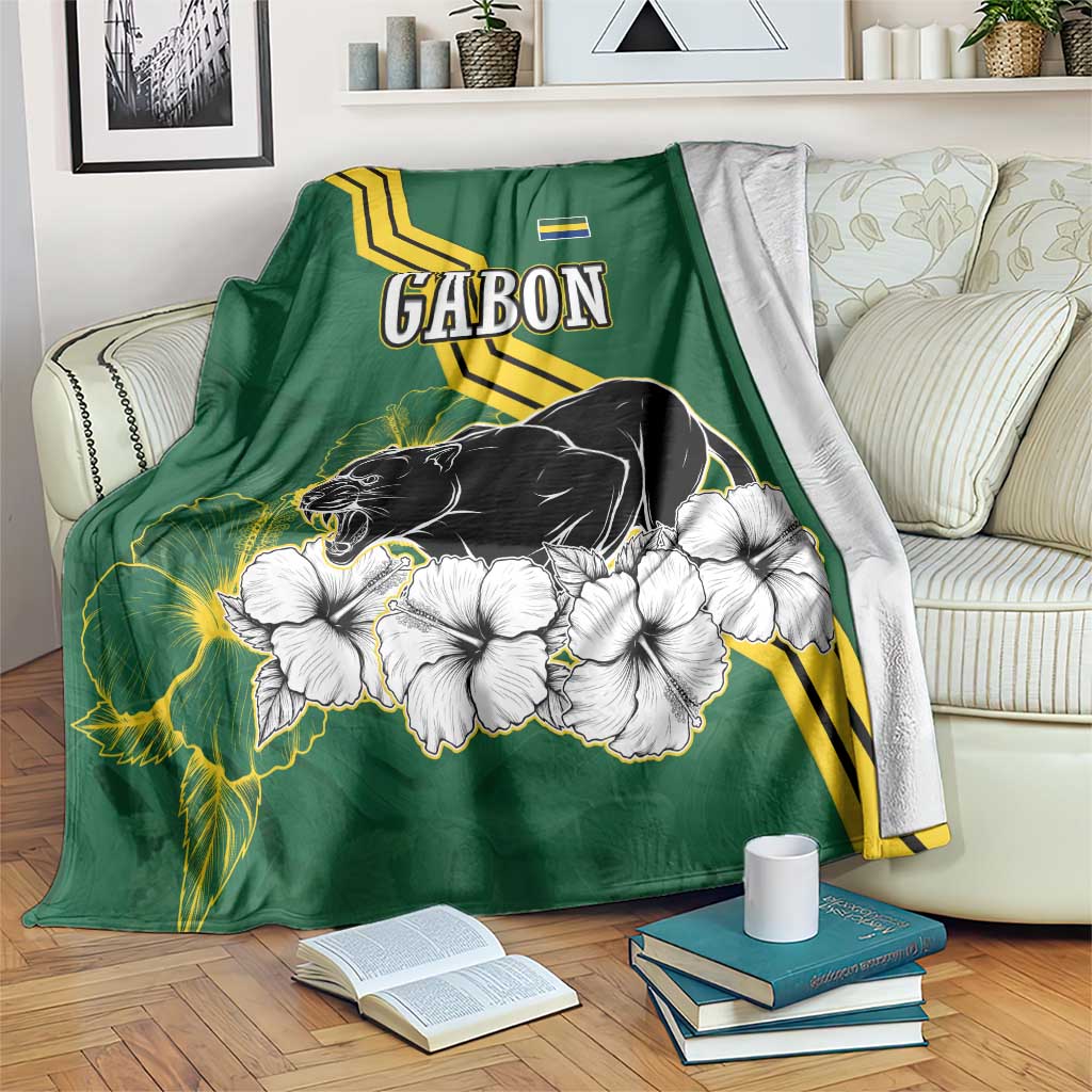 Gabon Blanket with Black Panther Graphic and Hibiscus Flower Design in National Colors
