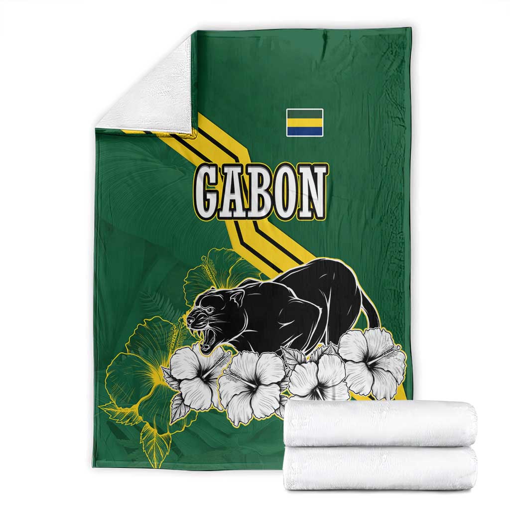 Gabon Blanket with Black Panther Graphic and Hibiscus Flower Design in National Colors
