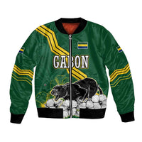 Gabon Bomber Jacket with Black Panther Graphic and Hibiscus Flower Design in National Colors