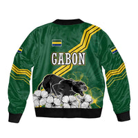Gabon Bomber Jacket with Black Panther Graphic and Hibiscus Flower Design in National Colors