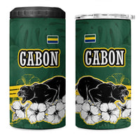 Gabon 4 in 1 Can Cooler Tumbler with Black Panther Graphic and Hibiscus Flower Design in National Colors