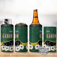 Gabon 4 in 1 Can Cooler Tumbler with Black Panther Graphic and Hibiscus Flower Design in National Colors